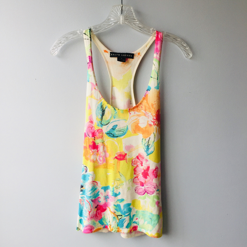 RALPH LAUREN BL Floral Racerback Silk Summer Tank